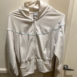White Medium Nike zip up workout jacket with finger holes perfect for running